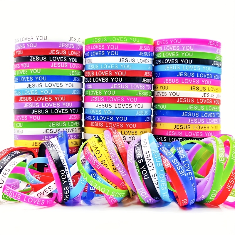 50pcs Girls' Love You Silicone Bracelets, Mixed Colors